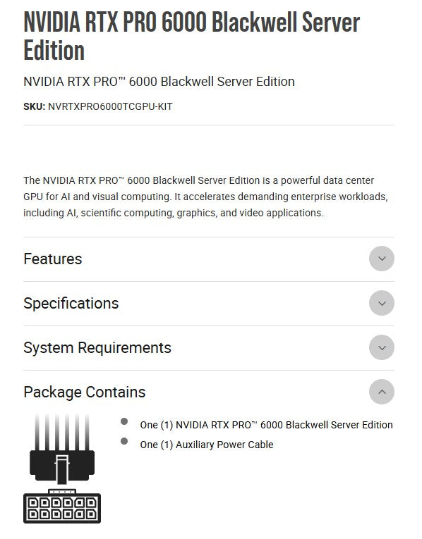 NVIDIA RTX Pro 6000 Blackwell Server Edition 96GB GDDR7 24064 CUDA Cores PCI Express 5.0 x16 600W - Blackwell WorkstationGraphics Card 900-2G153-0000-000 BULK (OEM)